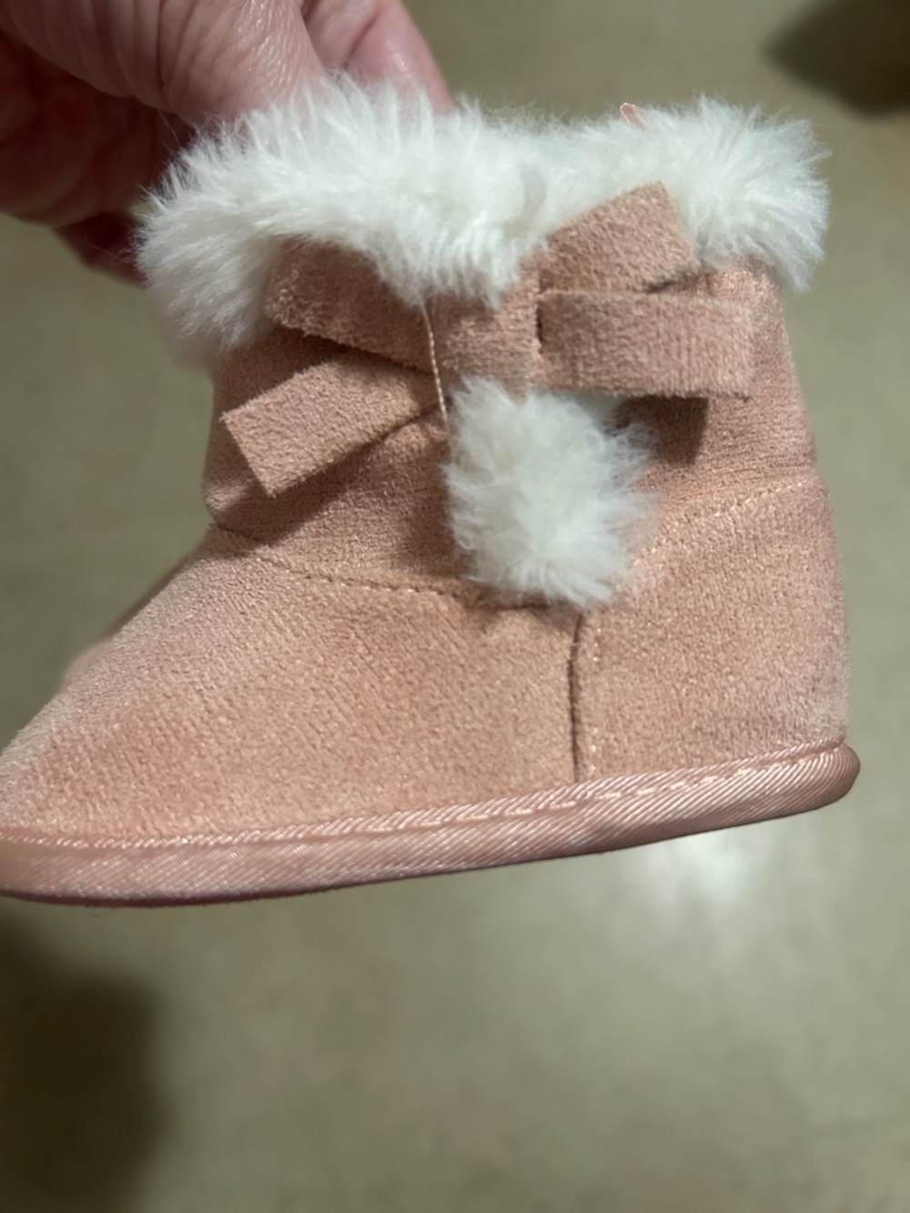 The Children's Place Pink Faux Fur Bow Baby Booties